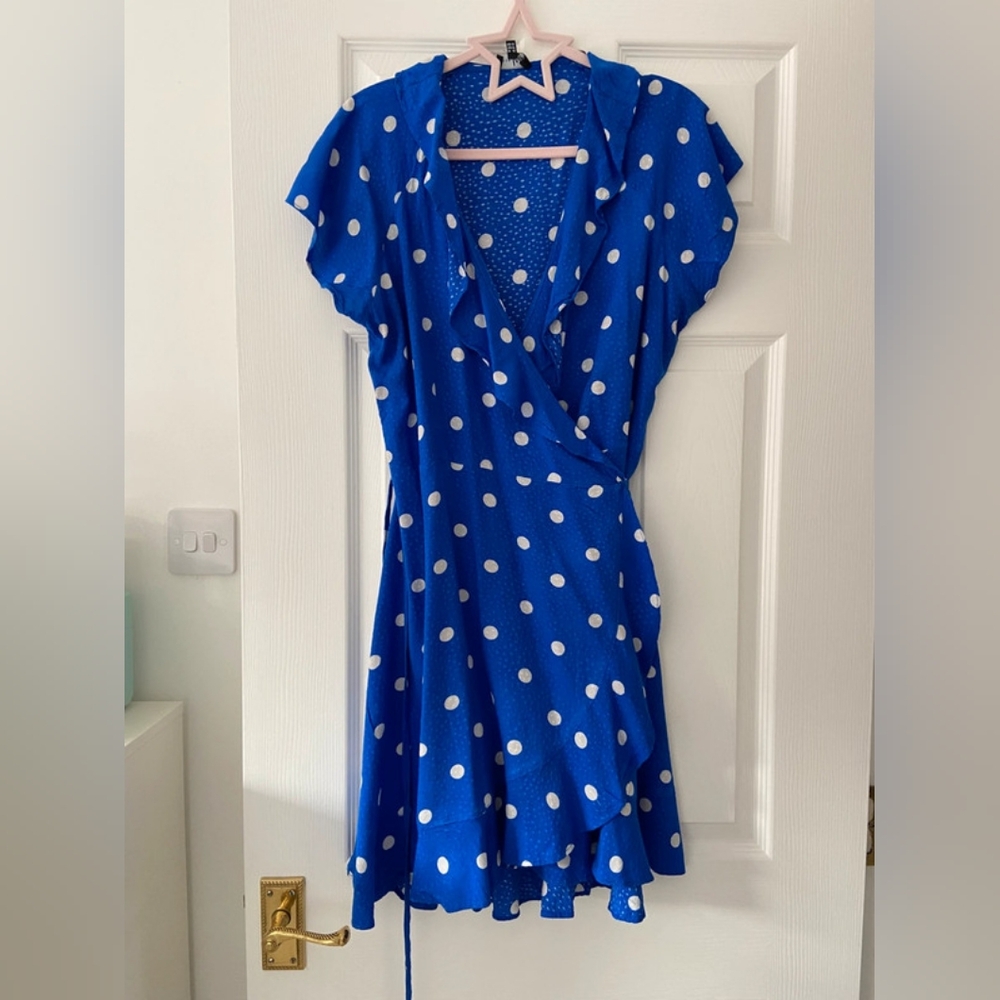 Blue Polka Dot Wrap Dress
